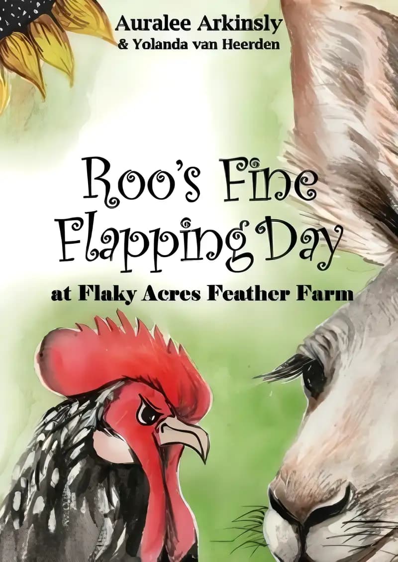 Book cover of 'Roo's Fine Flapping Day: At Flaky Acres Feather Farm (Auralee Arkinsly Picture Books for Early Readers Book 2)'