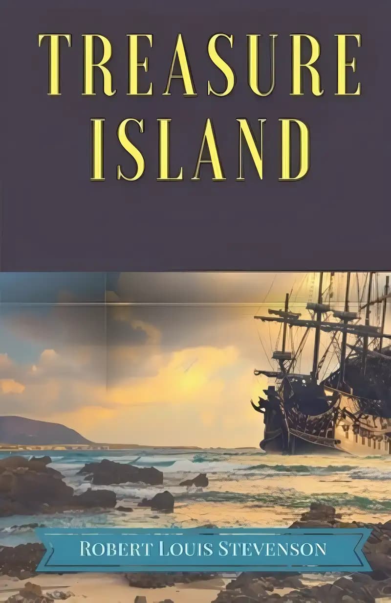 Book cover of 'Treasure Island: A pirates and piracy novel adventure by Scottish author Robert Louis Stevenson, narrating a tale of "buccaneers and buried gold" in tropical islands.'