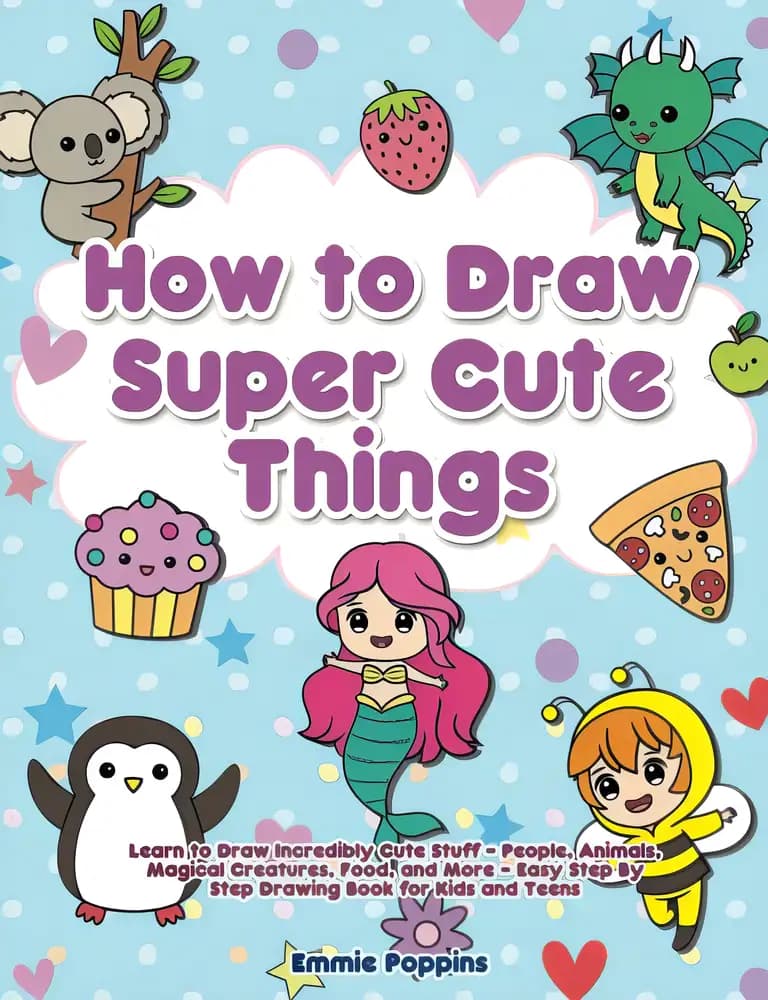 Book cover of 'How to Draw Super Cute Things: Learn to Draw Incredibly Cute Stuff - People, Animals, Magical Creatures, Food, and More - Easy Step By Step Drawing Book for Kids and Teens'