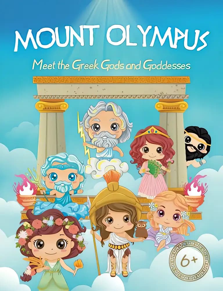 Book cover of 'Mount Olympus - Meet the Greek Gods and Goddesses: The book on Greek mythology for children from 6 years old, to discover the most famous Greek gods while having fun !'