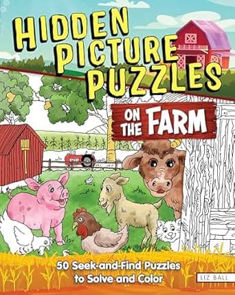 All the info you need about Hidden Picture Puzzles on the Farm: 50 Seek-and-Find Puzzles to Solve and Color (Happy Fox Books) 850+ Hidden Objects and Farm Animals, Coloring Pages, and Fun Facts for Kids Ages 5 and Up Book cover of 'Hidden Picture Puzzles on the Farm: 50 Seek-and-Find Puzzles to Solve and Color (Happy Fox Books) 850+ Hidden Objects and Farm Animals, Coloring Pages, and Fun Facts for Kids Ages 5 and Up'